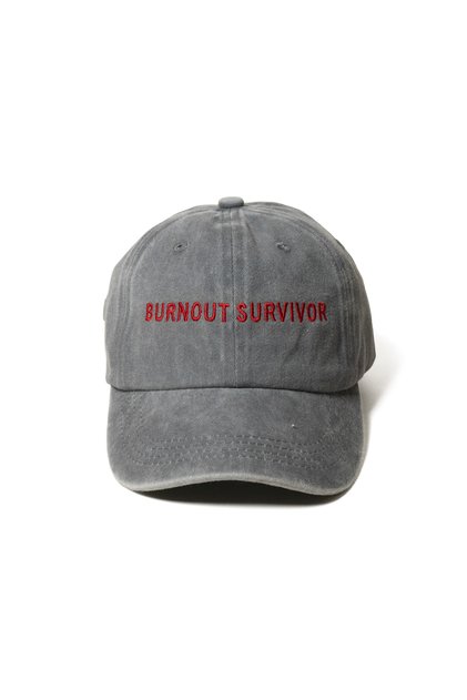 Red Embroidered Gray Hat Vintage Style Embroidered Text on Distressed Cotton Fabric Hat
