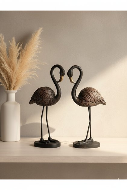 Dekoratif Lüks Flamingo Obje Biblo Seti (2 Parça) (25x14cm)