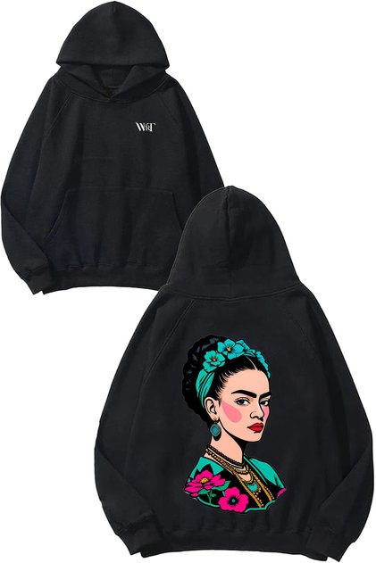 Frida Kahlo 3 Design Back Printed Black Hooded Sweatshirt