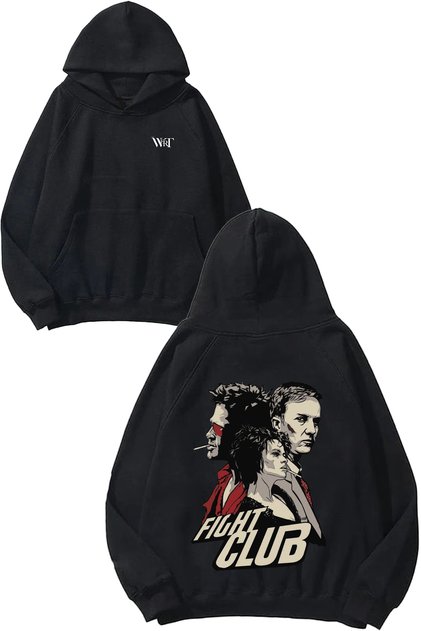 Fight Club Design Backpack Printed Black Hooded Sweatshirt