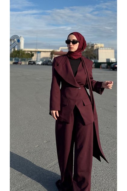 Elegant Şallı Blazer ceket & palazzo pantolon