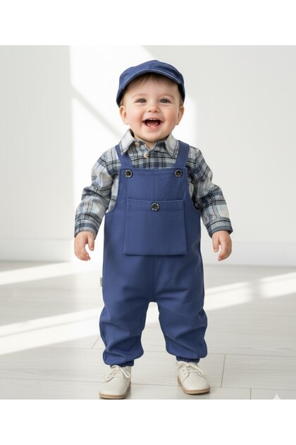 Baby Boy Lumberjack Salopet Set with Cap