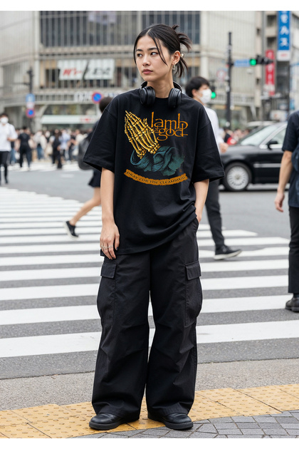 Freak Tshirt Siyah Renk Lamb Of God Baskılı Unisex Oversize Kesim