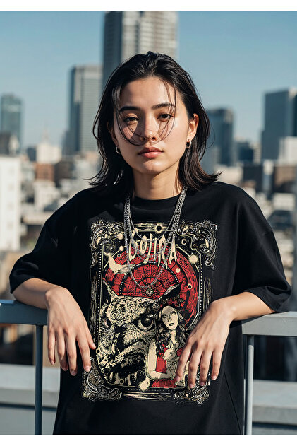 Freak Tshirt Siyah Renk Gojira Baykuş Baskılı Unisex Oversize