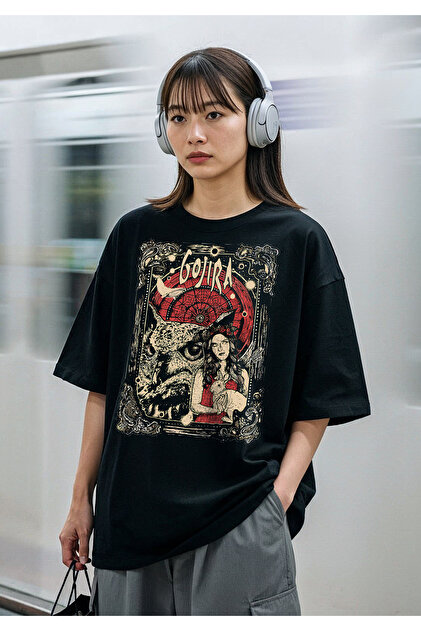 Freak Tshirt Siyah Renk Gojira Baykuş Baskılı Unisex Oversize