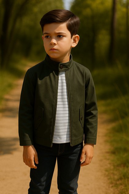 935-11-25 Boy's Jacket–Striped T-Shirt–Denim Pants 3-Piece Set Age 10/13