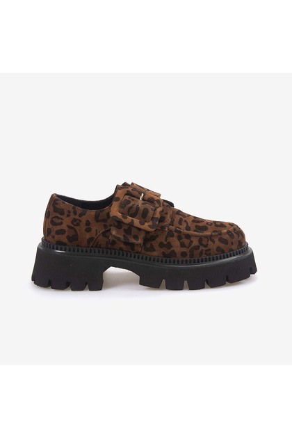 Kemal Tanca Hakiki Deri Leopar Desenli Kadın Loafer 426-02