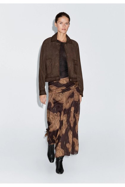 Brown Glitter Shawl Patterned Skirt - 251101