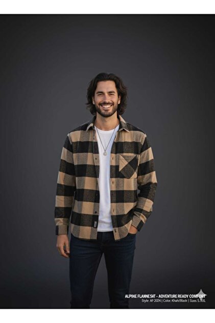 Cămașă de iarnă lumberjack, cu un buzunar, textură în carouri din bumbac și cașmir, guler button-down