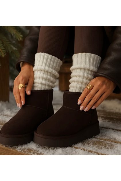 Thick-Soled Short Suede Boots with Fur Inside