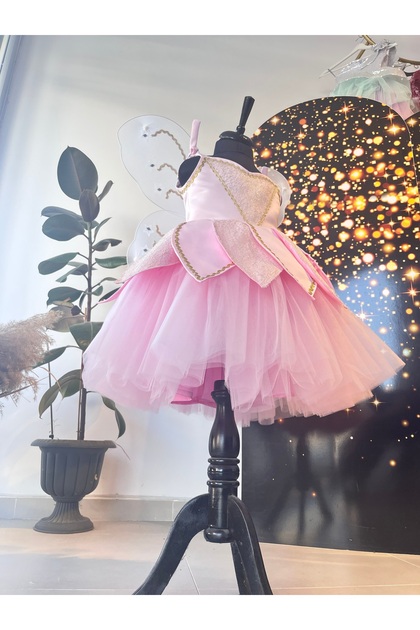 krabutikbursa Girl's Pink Color Wing Fairy Dress, Fairy Costume- Trendyol