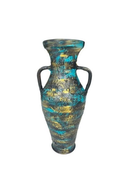 Amforă ceramică decorată manual cu accente turcoaz și aurii – 44 cm, suprafață texturată