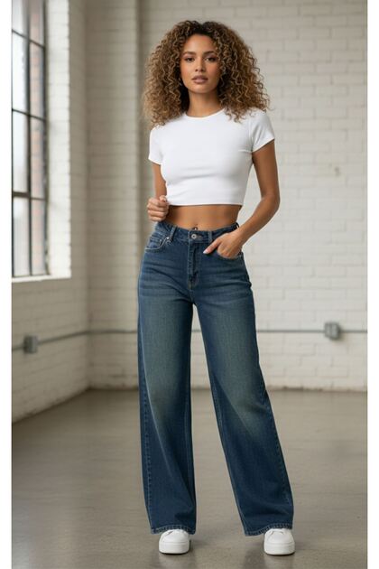 Women's Palazzo Wide Leg Premium Jeans - Blue