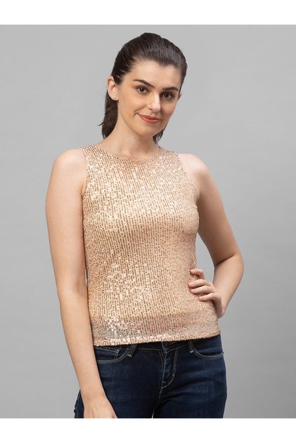 Women Gold Embellished Round Neck Top