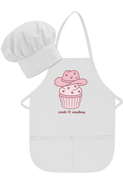 Cook It Cowboy Printed Children's Double Kitchen Apron Set / Children's Chef Cooking Activity Apron Set