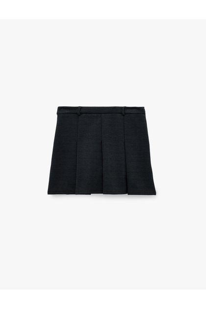 Slim Fit Viskon Karışımlı Kalın Pileli Mini Etek