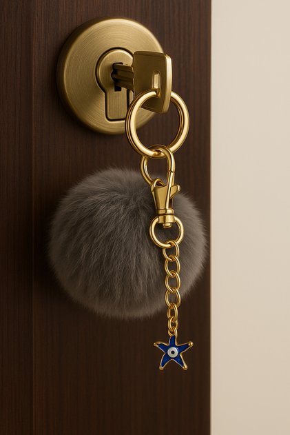 Plush Fluffy Pompom Pouf Anthracite Furry Blue Evil Eye Star Home Office Car Wallet Bag Keychain