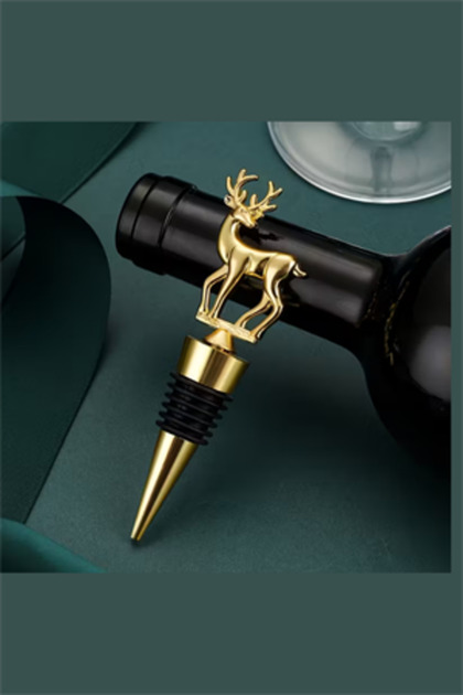 Deer Shaped Gold Plated Wine Bottle Stopper | Durable Zinc Alloy Wine Accessory (1 Piece)