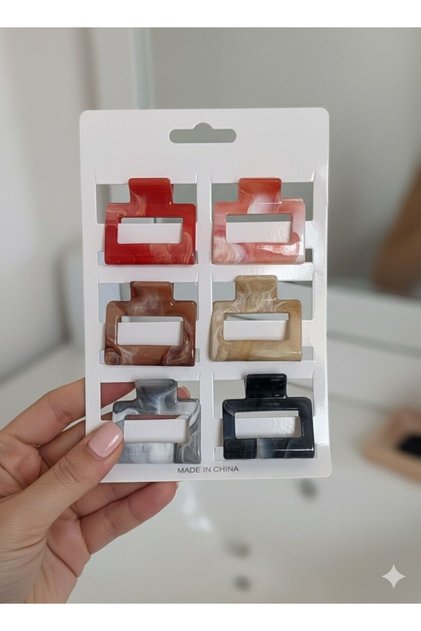 6-Piece Marble Patterned Women's Small Hair Clip Set Colorful Acrylic Bone Clip Hairpins (4 cm)