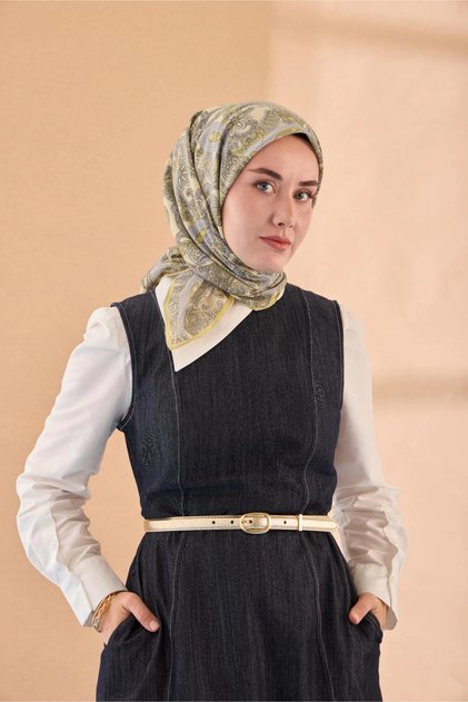 وشاح صيفي - أصفر زبدي، رمادي، أصفر، فضي