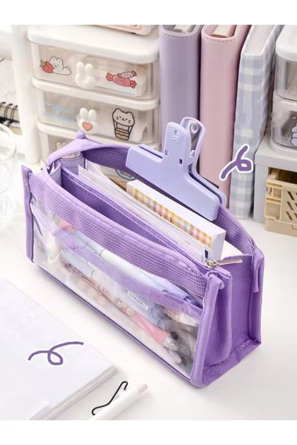 Kawaii transparent travel large capacity fabric multi-compartment big pencil case pouch gift