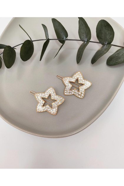 Star Model Zircon Stone Detailed Gold Colored 5 cm Metal Side Buckle