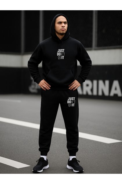 Men's Black Hooded Tracksuit Set Just