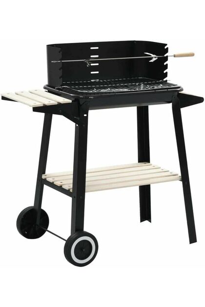 YU WELL Stainless Steel Portable Rolling Charcoal BBQ Grill Stand (Black-Trolley)