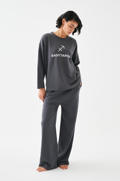 Women's Smoked Sagittarius Oversized 2 Thread Tracksuit Home Wear Set