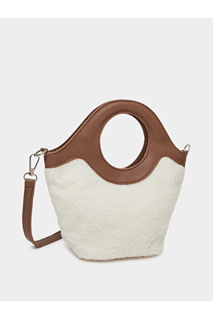 Off White Plush Handbag with Detachable Strap