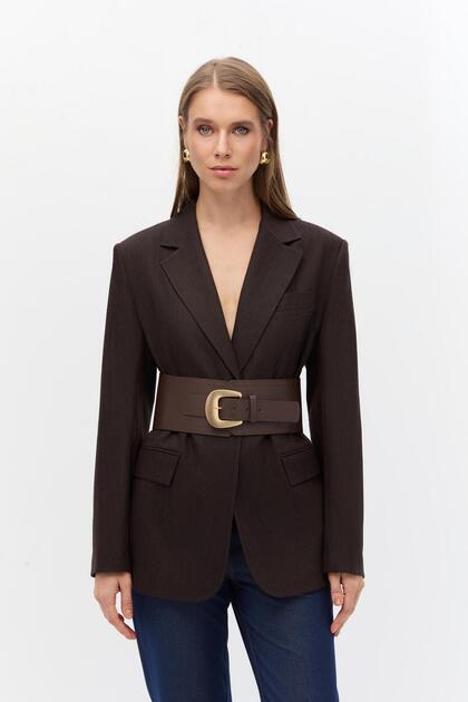 Yün karışımlı kemerli blazer