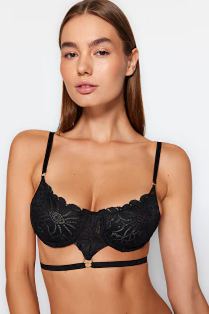Underwire Unpadded Black Bra with Cutout Detail