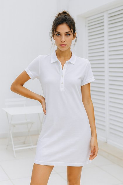 Women's Polo Neck 100% Cotton Button Detailed Dress