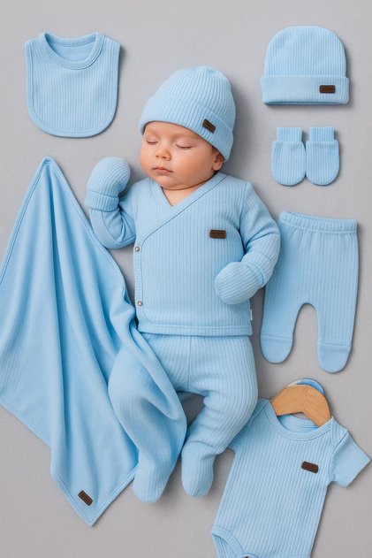 Baby Girl Baby Boy Organic 100% Cotton 7-Piece Newborn Hospital Discharge Set (Including Blanket)
