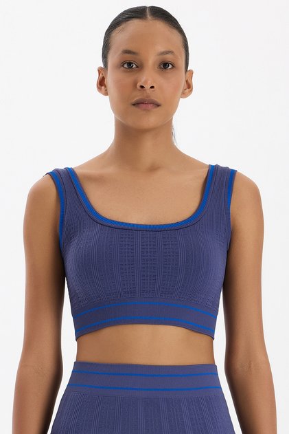 Şerit Çizgili Sporcu Bra Oxford Blue