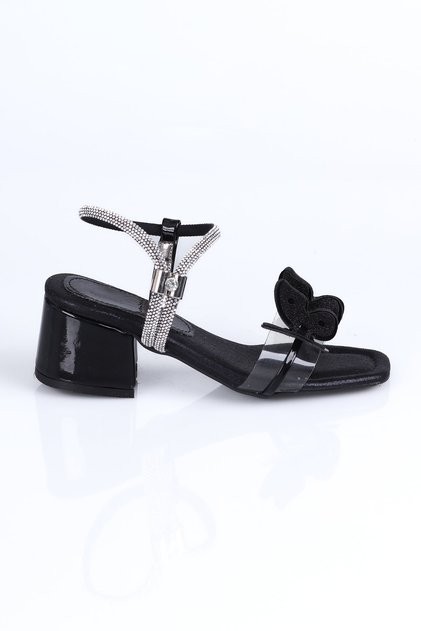 K.32 Transparent Tape Butterfly Detailed Heeled Shoes F.-Black - 36