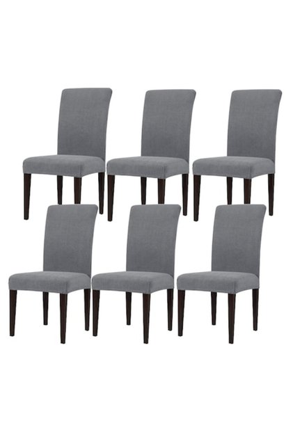 Set de 6 huse universale pentru scaune elastice cu relief din bumbac, gri