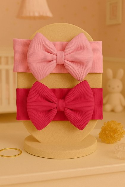 Baby Girl & Child Bow Bandana Set of 2 (Fuchsia/Pink)