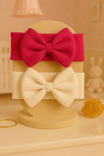 Baby Girl & Child Bow Bandana Set of 2 (Fuchsia/Cream)