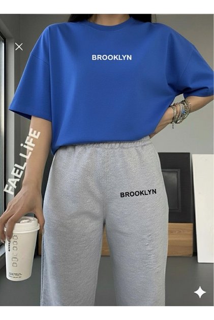 Unisex Girls/Boys Wide Fit T-Shirt and Tracksuit Set, Top and Bottom, Brooklyn Print
