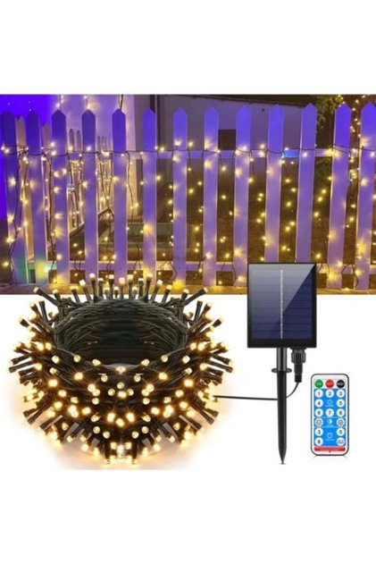 Ghirlandă luminoasă solară, USB și telecomandă, 300 LED-uri, 30 de metri, alb cald