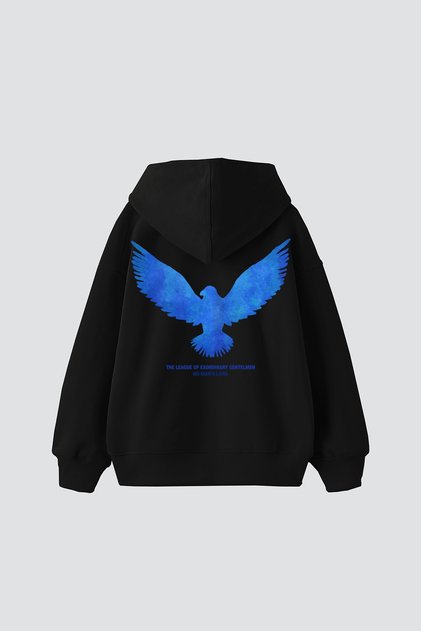Blue Bird Printed Oversized Unisex Black Hoodie
