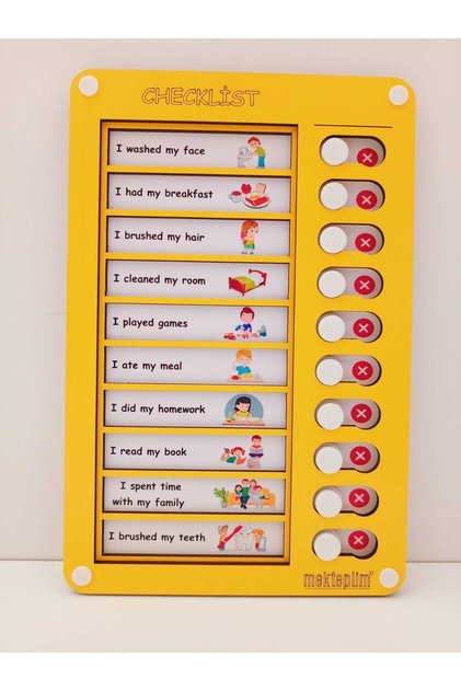 İNGİLİZCE Checklist Eğitici Günlük Rutin Görev Ve Sorumluluk Tablosu _Sarı