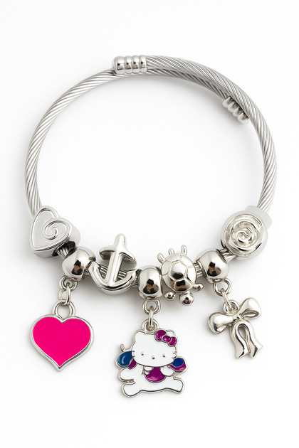 Children's Size Hello Kitty Stainless Steel Tarnish-Free Charm Bracelet