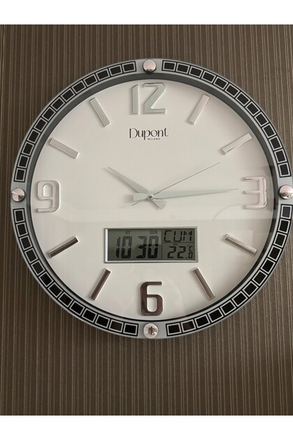 DUPONT-T-710-A Dijital Termometreli ve Takvimli Duvar Saati Silver-Beyaz