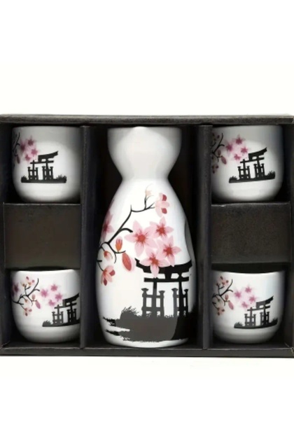 PİRAMİGO Çin Japon Geleneksel Sake Seti, 1 Tokkuri Şişe ve 4