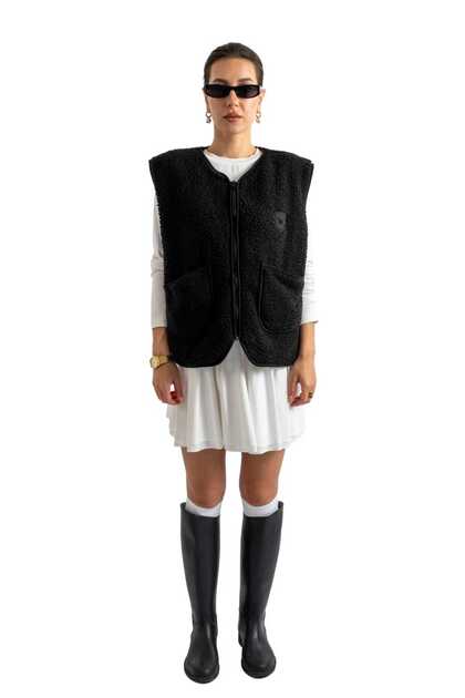 Coredra Zippered Plush Vest - C602- Trendyol