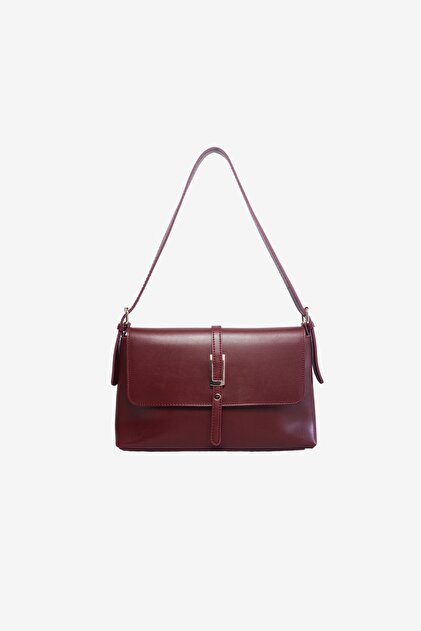 Sauve Large Clasp Detailed Burgundy Matte Bag