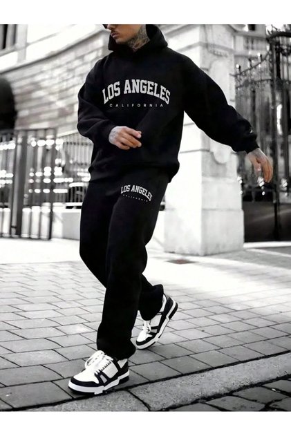 Los Angeles Printed Unisex Tracksuit Set – Black