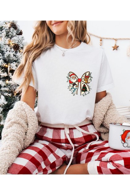 New Year Themed Bow Printed Christmas T-Shirt-Family Matching T-Shirt (Add Items to Make a Matching Set)